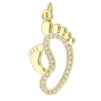 Cubic Zirconia Micro Pave Brass Pendant, Foot, gold color plated, micro pave cubic zirconia & hollow Approx 2mm 