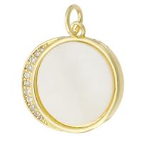 Cubic Zirconia Micro Pave Brass Pendant, with Shell, Flat Round, gold color plated, micro pave cubic zirconia Approx 3mm 