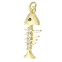 Cubic Zirconia Micro Pave Brass Pendant, Fish Bone, gold color plated, micro pave cubic zirconia Approx 3mm 