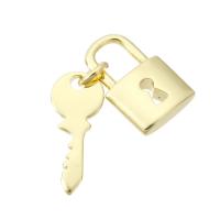 Латунные ювелирные кулоны, Латунь, Замок и ключ, плакирован золотом, DIY, 30mm, продается PC