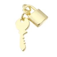 Brass Jewelry Pendants, Lock and Key, gold color plated, DIY, 29mm 