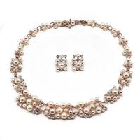 Rhinestone Zinc Alloy Jewelry Set, Stud Earring & necklace, with Plastic Pearl, 2 pieces & fashion jewelry & for woman & with rhinestone 15mm Approx 17.72 Inch 