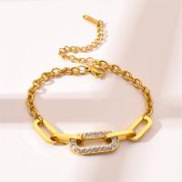 Titanium Steel Bracelet & Bangle, with 1.97inch extender chain, Vacuum Ion Plating, fashion jewelry & for woman & with rhinestone, golden Approx 6.69 Inch 