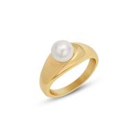 Titanium Steel Finger Ring, with Plastic Pearl, Vacuum Ion Plating & for woman 9.5mm 