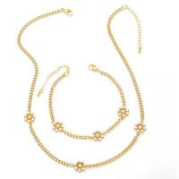 Bracelets en laiton, avec Plastique ABS perle, avec 2 chaînes de rallonge, fleur, Placage de couleur d'or, styles différents pour le choix & pour femme, doré .5 pouce, Vendu par PC