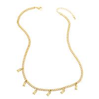 Cubic Zircon Micro Pave Brass Necklace, with Cubic Zirconia, with 2 extender chain, Square, gold color plated, for woman .1 Inch 