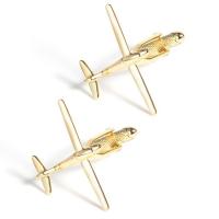 Brass Cufflinks, Airplane, gold color plated, for man, golden 