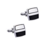 Brass Cufflinks, Square, silver color plated, for man & enamel, silver color 