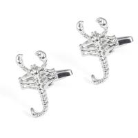 Brass Cufflinks, Scorpion, silver color plated, for man, silver color 