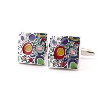 Brass Cufflinks,  Square, silver color plated, for man & enamel, silver color 