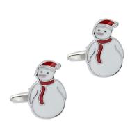 Brass Cufflinks, Snowman, silver color plated, Christmas Design & for man & enamel, silver color 