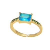 Кубическое цирконовое латунное кольцо, Латунь, Прямоугольная форма, плакирован золотом, инкрустированное микро кубического циркония & Женский, Много цветов для выбора, 6mm, продается PC
