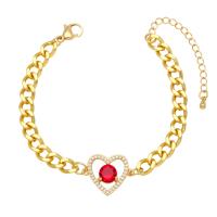 Cubic Zirconia Micro Pave Brass Bracelet, with 2 extender chain, Heart, gold color plated, micro pave cubic zirconia & for woman .5 Inch 