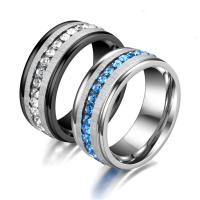 Rhinestone Stainless Steel Finger Ring, 316L Stainless Steel, Vacuum Ion Plating, Unisex & with rhinestone 8mm 