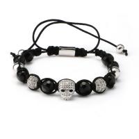 Cubic Zirconia Micro Pave Brass Bracelet, with Polyester Cord, Skull, plated, Adjustable & fashion jewelry & Unisex cm 