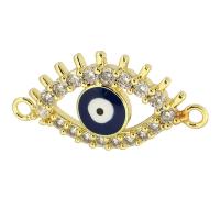 Evil Eye Jewelry Connector, Brass, Horse Eye, gold color plated, DIY & micro pave cubic zirconia & enamel & 1/1 loop, golden Approx 1.5mm 