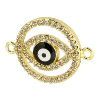 Evil Eye Jewelry Connector, Brass, Flat Round, gold color plated, DIY & micro pave cubic zirconia & enamel & 1/1 loop, golden Approx 1mm 
