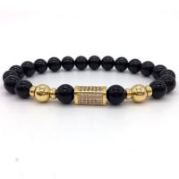 Black Agate Bracelets, with Brass, plated, fashion jewelry & Unisex & micro pave cubic zirconia cm 