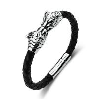 Leatheroid Cord Bracelets, Leather, with 316L Stainless Steel, Leopard, polished, fashion jewelry & for man, black cm 