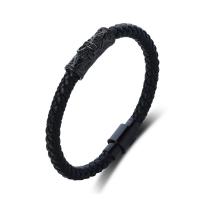 Leatheroid Cord Bracelets, Leather, with 316L Stainless Steel, plated, fashion jewelry & Unisex & micro pave cubic zirconia cm 