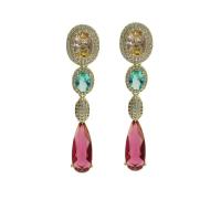 Crystal Drop Earring, Brass, with Crystal, Teardrop, gold color plated, fashion jewelry & micro pave cubic zirconia & for woman, mixed colors 