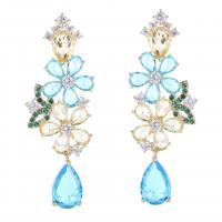 Crystal Drop Earring, Brass, with Crystal, Flower, gold color plated, fashion jewelry & micro pave cubic zirconia & for woman 