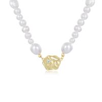 Sterling Silver Pearl Necklace, 925 Sterling Silver, with Shell Pearl, gold color plated, fashion jewelry & for woman, 550mm 