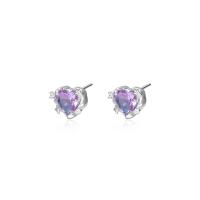 Sterling Silver Stud Earring, 925 Sterling Silver, with Tourmaline, Heart, silver color plated, fashion jewelry & for woman, 4.2mm 