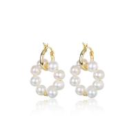 Sterling Silver Pearl Drop Earring, 925 Sterling Silver, with Shell Pearl, gold color plated, fashion jewelry & for woman, 20.6mm 