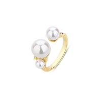 925 Sterling Silver Cuff Finger Ring, with Shell Pearl, gold color plated, Adjustable & for woman, 19mm 