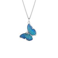 Sterling Silver Jewelry Necklace, 925 Sterling Silver, Butterfly, platinum plated, for woman & epoxy gel, blue Approx 17.7 Inch 