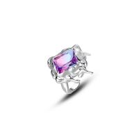 925 Sterling Silver Cuff Finger Ring, with Tourmaline, platinum plated, Adjustable & for woman 