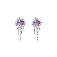 Sterling Silver Stud Earring, 925 Sterling Silver, with Tourmaline, irregular, platinum plated, fashion jewelry & for woman 