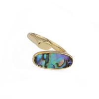 925 Sterling Silver Cuff Finger Ring, with White Shell & Abalone Shell, gold color plated, Adjustable & for woman 