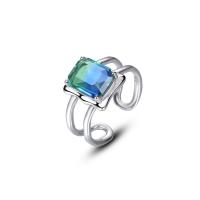 925 Sterling Silver Cuff Finger Ring, with Tourmaline, platinum plated, Adjustable & for woman, gradient color 