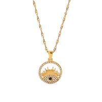 Cubic Zirconia Stainless Steel Necklace, 304 Stainless Steel, with 5cm extender chain, Round, 18K gold plated, fashion jewelry & evil eye pattern & micro pave cubic zirconia & for woman, golden, 30mm cm 