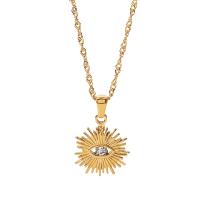 Cubic Zirconia Stainless Steel Necklace, 304 Stainless Steel, with 5cm extender chain, 18K gold plated, fashion jewelry & evil eye pattern & micro pave cubic zirconia & for woman, golden, 15mm cm 