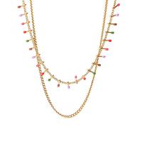 Stainless Steel Jewelry Necklace, 304 Stainless Steel, with 5cm extender chain, 18K gold plated, Double Layer & fashion jewelry & for woman & enamel, multi-colored cm 
