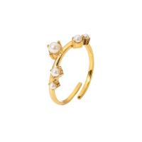 Edelstahl Fingerring, 304 Edelstahl, mit ABS-Kunststoff-Perlen, 18K vergoldet, Modeschmuck & für Frau, goldfarben, 5mm, verkauft von PC