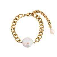 Cultured Freshwater Pearl Bracelets, 304 Stainless Steel, with Freshwater Pearl, with 5cm extender chain, 18K gold plated, fashion jewelry & for woman, golden, 18.2mm .5 cm 