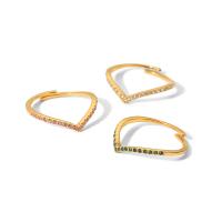 Zircon pavent l'anneau en laiton de doigt, Acier inoxydable 304, Plaqué d'or 18K, bijoux de mode & pavé de micro zircon & pour femme, plus de couleurs à choisir, 2mm, Vendu par PC