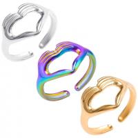 Titanium Steel Cuff Finger Ring, Heart, Vacuum Ion Plating, Adjustable & fashion jewelry & for woman US Ring 