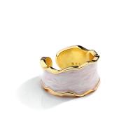 925 Sterling Silver Cuff Finger Ring, gold color plated, Adjustable & for woman & enamel 21mm 