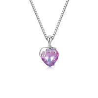 Cubic Zirconia Sterling Silver Necklace, 925 Sterling Silver, with Tourmaline, Heart, platinum plated, for woman & with cubic zirconia 10.6mm Approx 17.7 Inch 