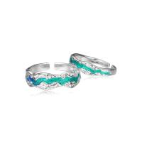 Couple Finger Rings, 925 Sterling Silver, platinum plated, Adjustable & enamel, gradient color, 21mm 