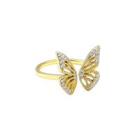 925 Sterling Silver Cuff Finger Ring, Butterfly, plated, Adjustable & micro pave cubic zirconia & for woman 19mm 