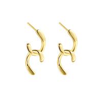 Sterling Silver Stud Earring, 925 Sterling Silver, irregular, gold color plated, fashion jewelry & for woman, golden yellow 