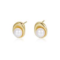 Sterling Silver Natural Pearl Stud Earring, 925 Sterling Silver, with Freshwater Pearl, plated, fashion jewelry & for woman 