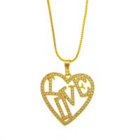 Cubic Zircon Micro Pave Brass Necklace, Heart, gold color plated & micro pave cubic zirconia & for woman & hollow, gold 
