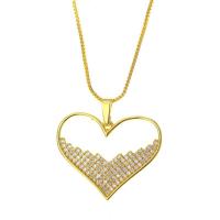 Cubic Zircon Micro Pave Brass Necklace, Heart, gold color plated & micro pave cubic zirconia & for woman & hollow, gold 